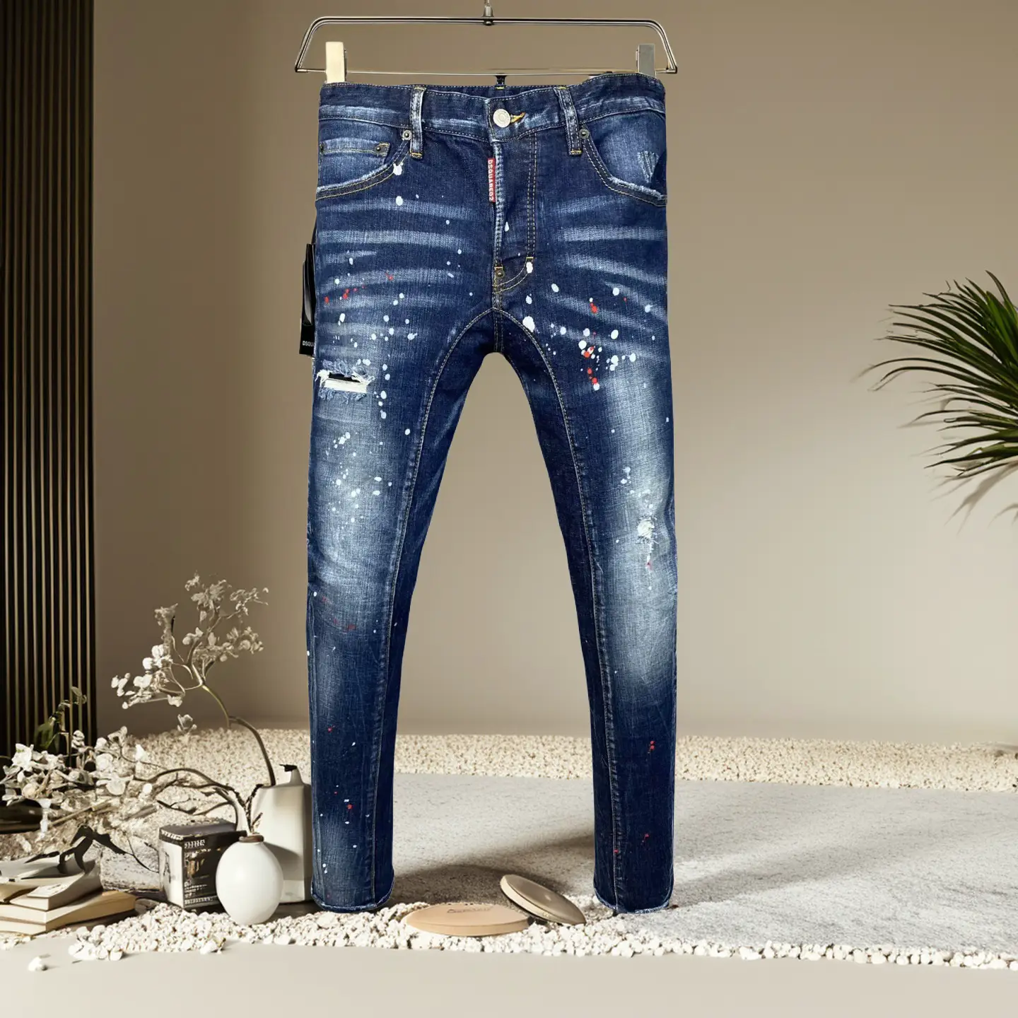 Dsquared2 Jeans 2025 New Ripped Design D2 Men's Slim Fit Skinny Pants with All Three Logos