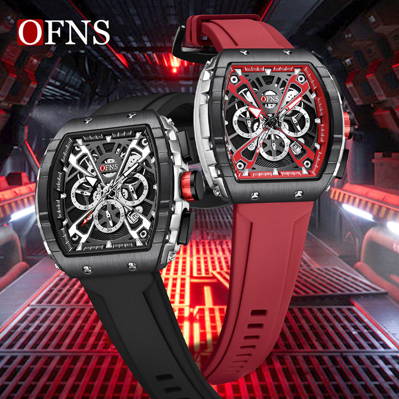 Ofns Brand Trendyy Barrel-Shaped Watch Men's Multi-Function Calendar Luminous Business Men's Quartz Watch Dropshipping