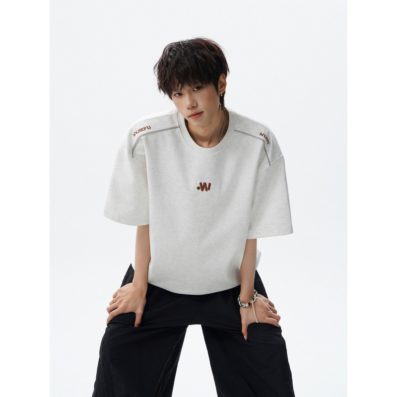 Embroidered Short-Sleeved T-Shirt American Retro Men's 2026 Versatile Half-Sleeved T-Shirt Men's Summer New Couple Tops