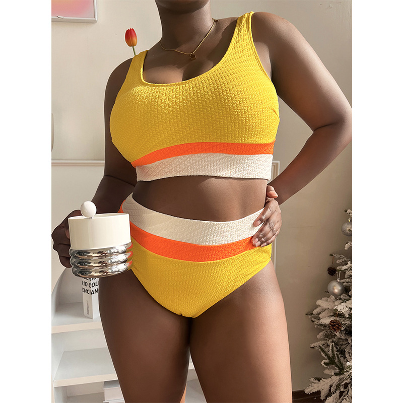 European and American foreign trade new chubby girl multi-color stitching vest sexy bikini swimsuit T416