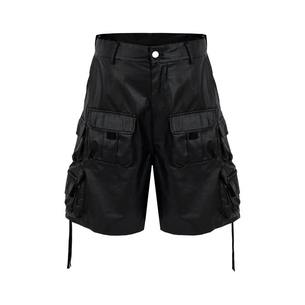 High street dark RO style coated zipper multi pocket men's trendy brand hip-hop loose Vibe style tactical workwear shorts