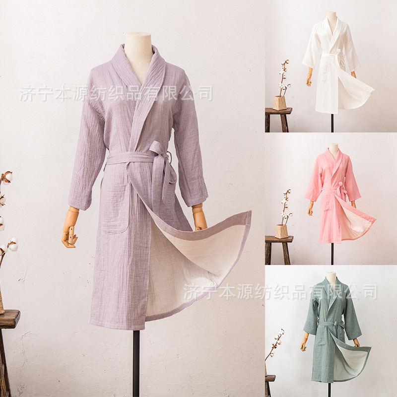 Japanese-style Four Seasons Pure Cotton Double Gauze Bathrobe Bathrobe Home Clothes Soft Absorbent Homestay Beauty Salon Private Group Purchase