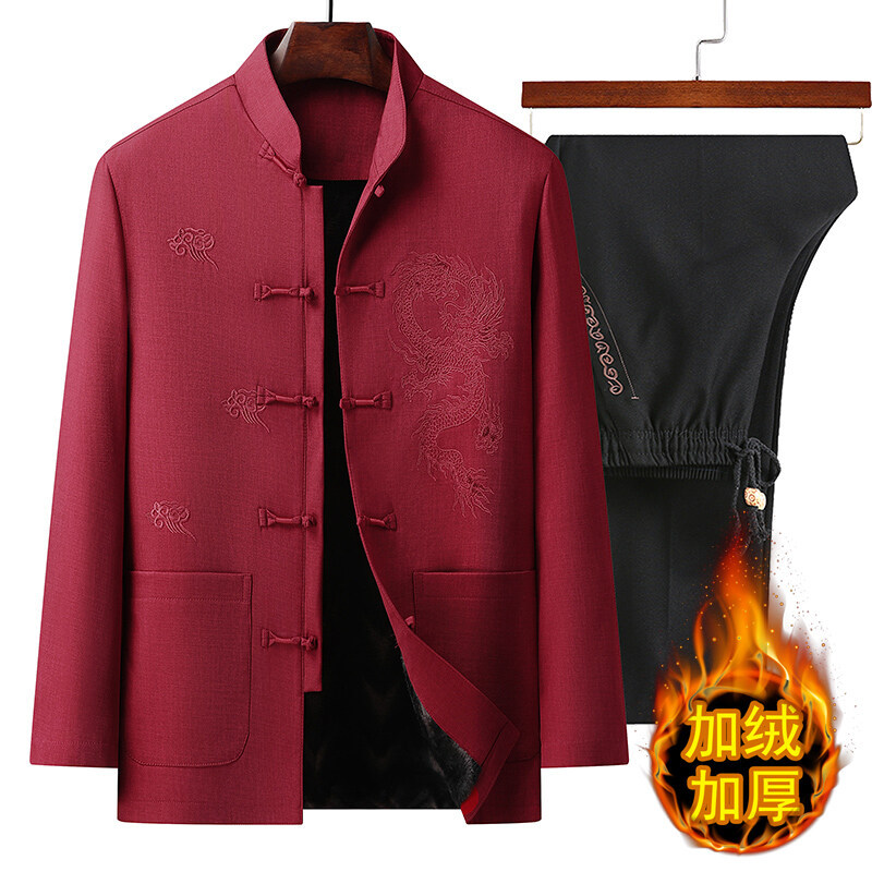 New winter festive Tang suit for middle-aged and elderly men's warm cotton-padded jacket grandpa 70 80 fleece-lined cotton-padded jacket dad cotton-padded jacket