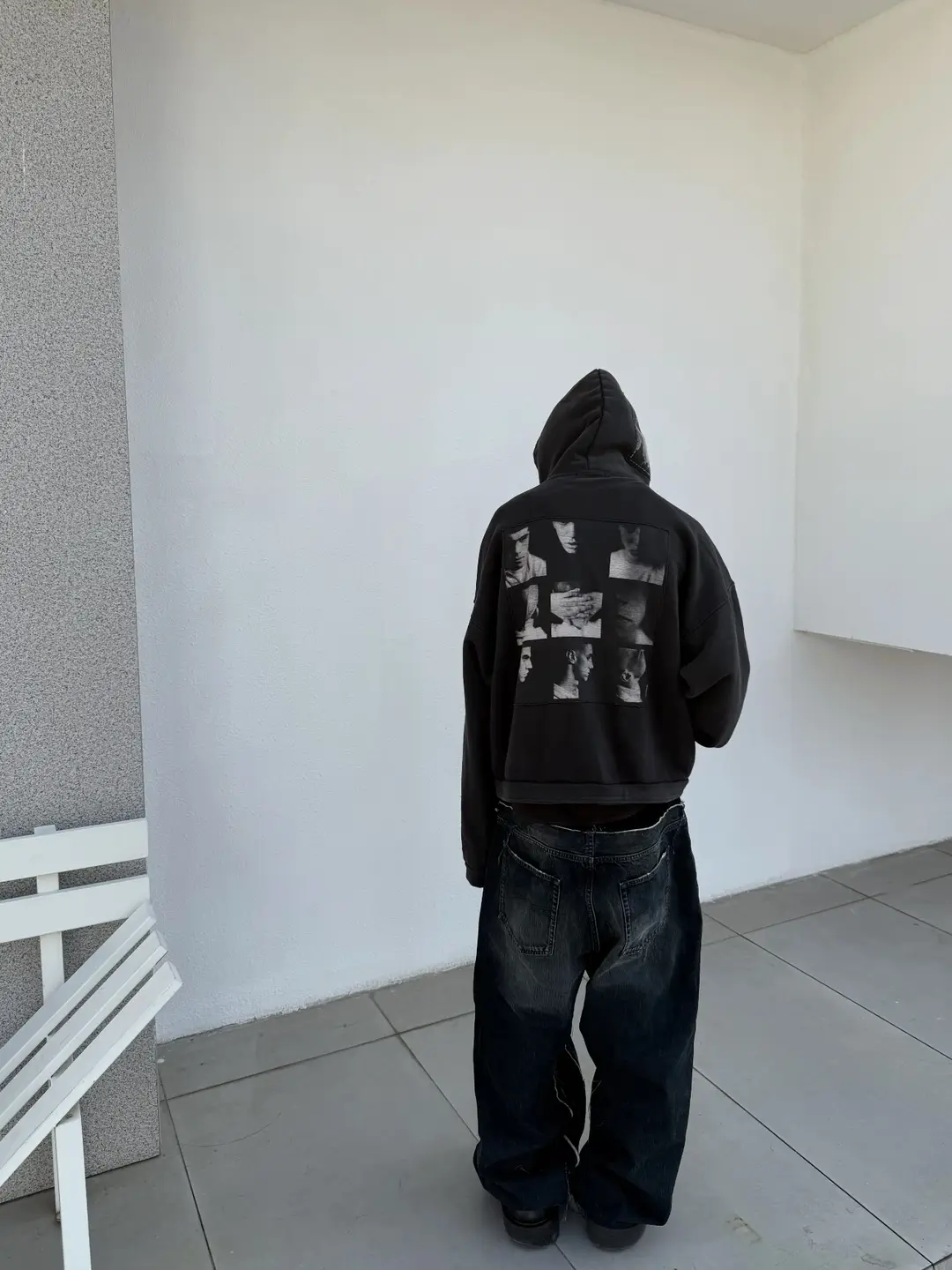 ERD 24FW melancholy rich second generation dark suffocation binding Print with zipper distressed washing patch Sweatshirt