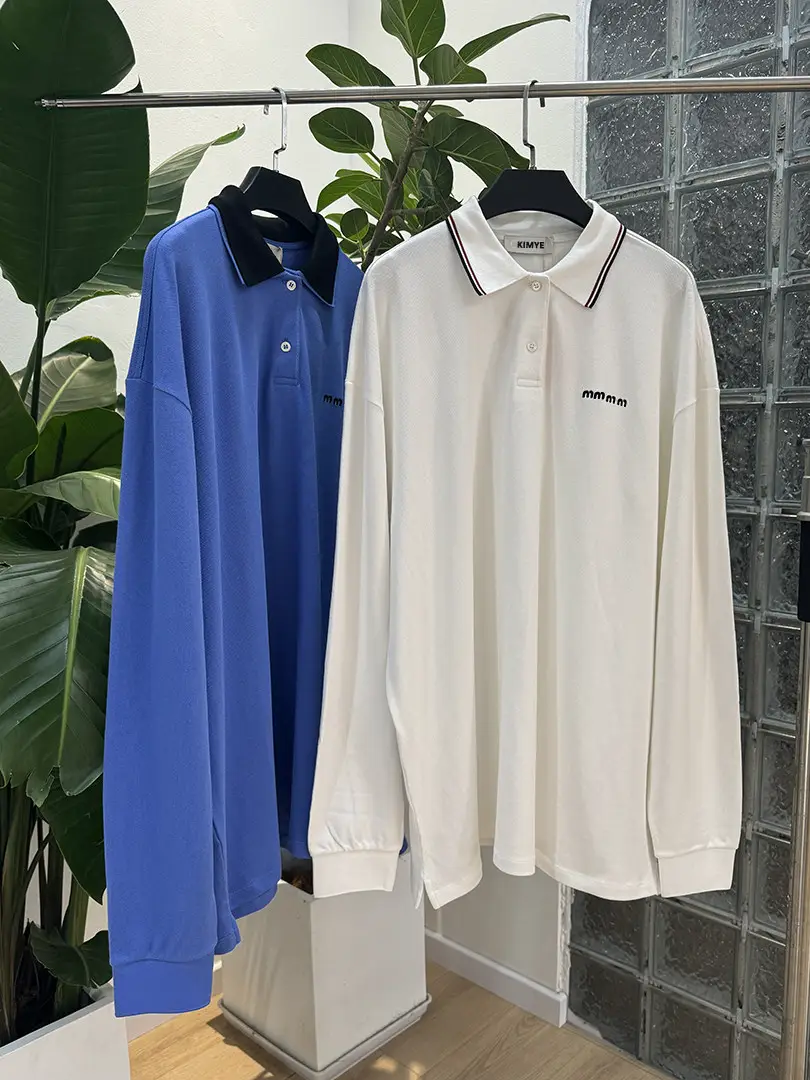 (Properly Dyed) Mu Style 25Ss Color-Blocked Striped Letter Embroidery Lapel Double-Layer Polo Unisex Long-Sleeve Shirt