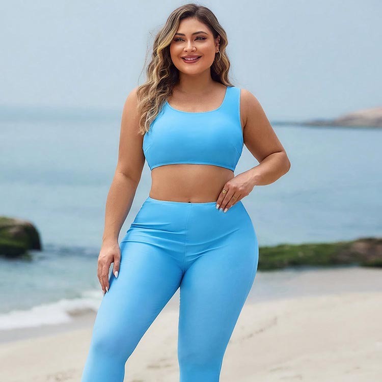 Amazon 2026 European and American New Plus-Size Swimwear Three-Piece Set Yoga Pants Long-Sleeve Skirt-Style Beach Spa Swimsuit for Women foto QC de 1688 en Qualit.ly
