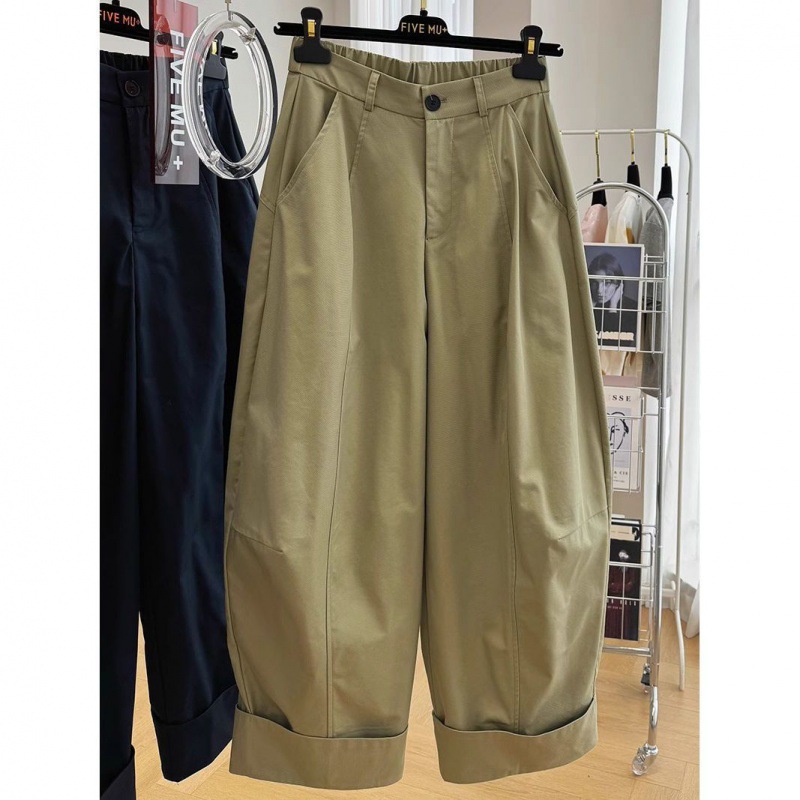 Design Sense Classy Chic Elastic High Waist Loose Wide Leg Banana Pants Women's Summer Nine-point Workwear Casual Pants
