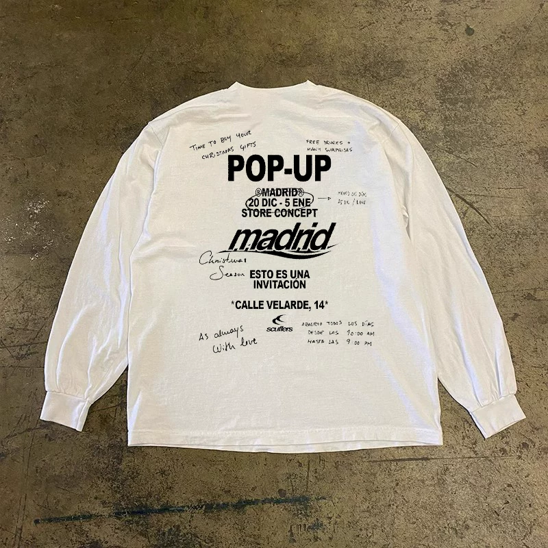 BOMBA STUDIO Heavy Goods American Trendy English Collage Printed Designer's Pure Cotton Long sleeved T-shirt