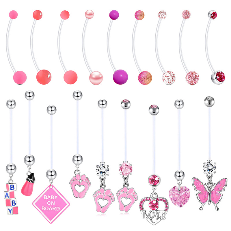 Cross-border E-commerce Colorful Crystal Pregnant Women's Belly Button Ring Acrylic Soft Pole Sequin Belly Button UV Pole Piercing Jewelry