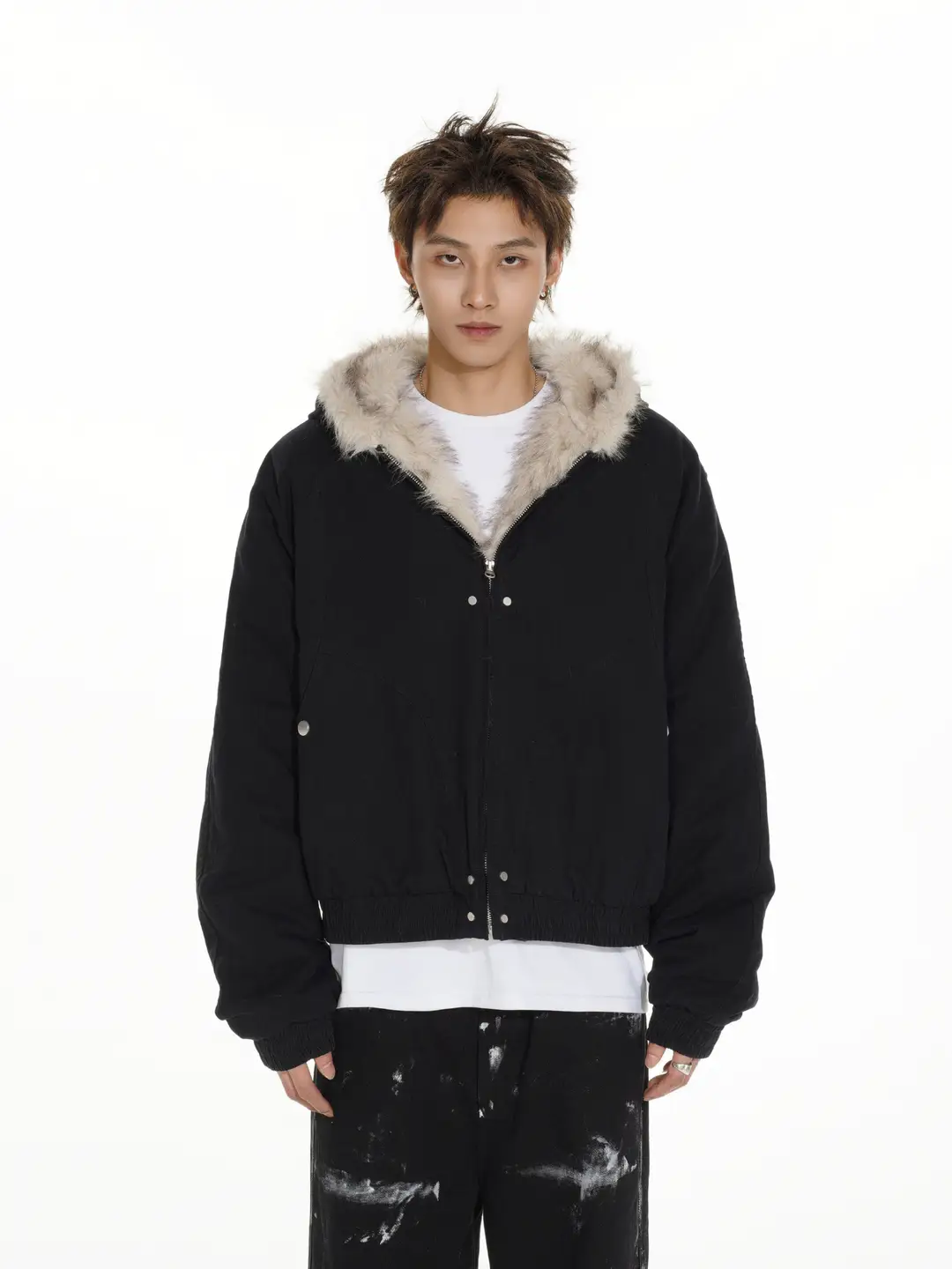 Mrnearly American-Style Cleanfit Fur Collar Mountain Carving Jacket Cotton Coat Men's Winter Thickened Short Workwear Jacket