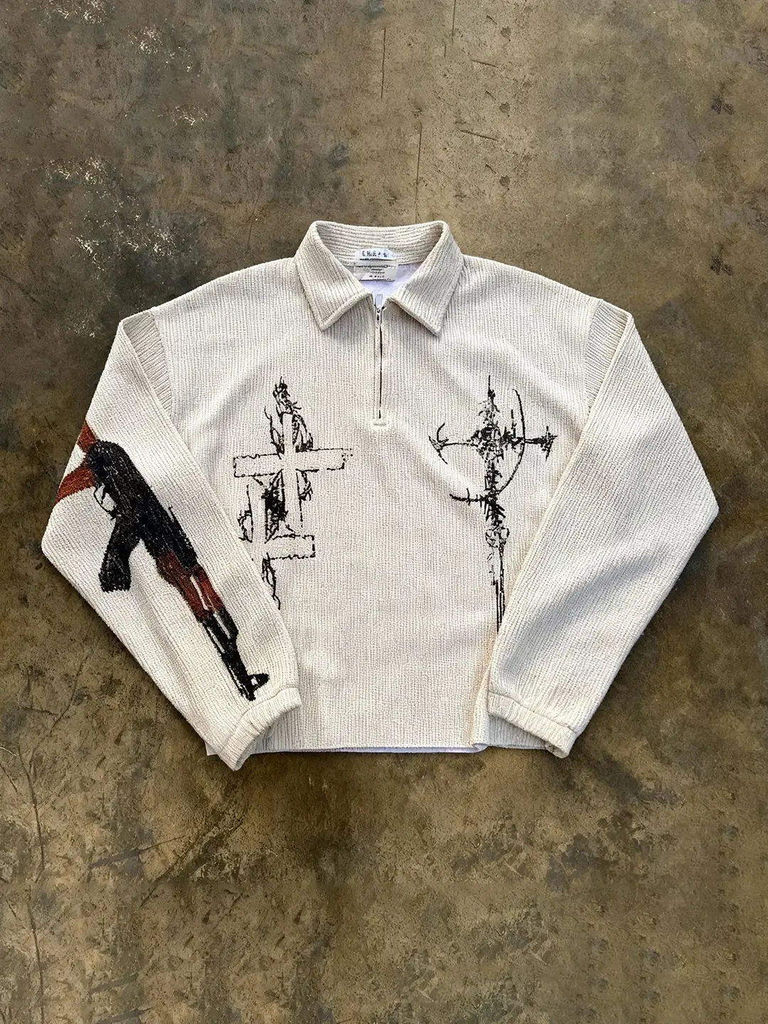 American Light Punk Style Cross Print Polo Shirt for Men, Street Fashion Brand Design, Niche Creative Versatile Sweatshirt