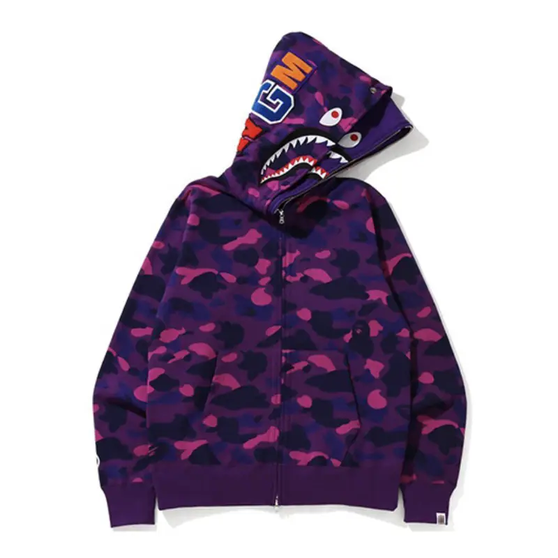 Trendy Brand Ape Hooded Sweatshirt Double-Hood Cardigan Zipper Winter High-End Version Shark Ape Shark Camouflage Jacket Parent-Child