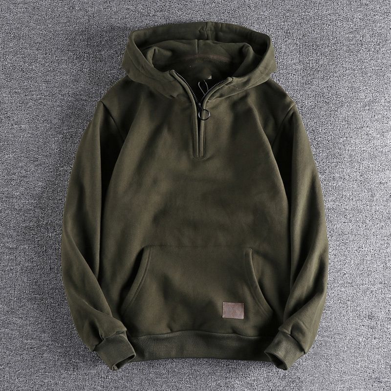 Boys Spring and Autumn Hooded Sweater Korean Style Shirt New Half-open Collar Hooded Men's Sweater Fashionable Japanese Style Youth Top