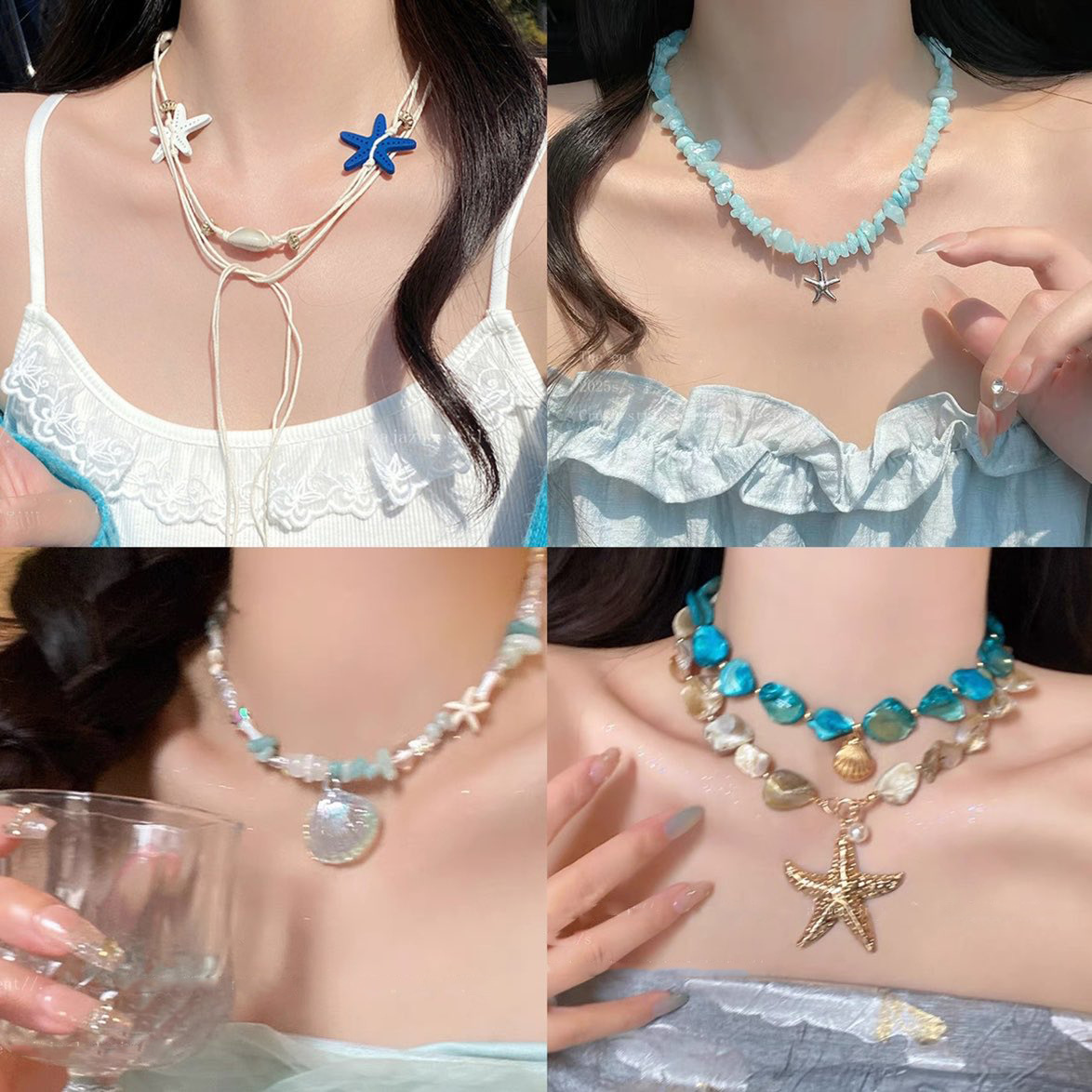 Seaside Resort Style Beaded Shell Starfish Necklace for Women Small Fresh Fashion Clavicle Chain Niche Design Necklace for Women