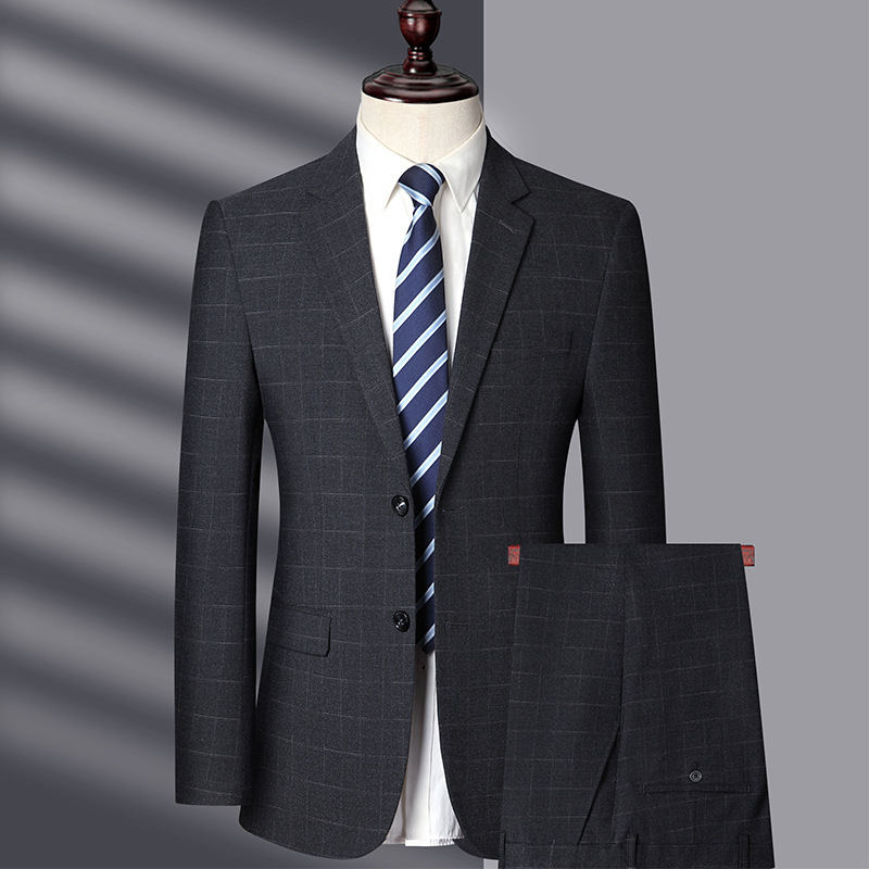 Men's Spring and Autumn Suit Formal Business Two-Piece Casual Slim Suit Jacket Men's Straight Trousers Men