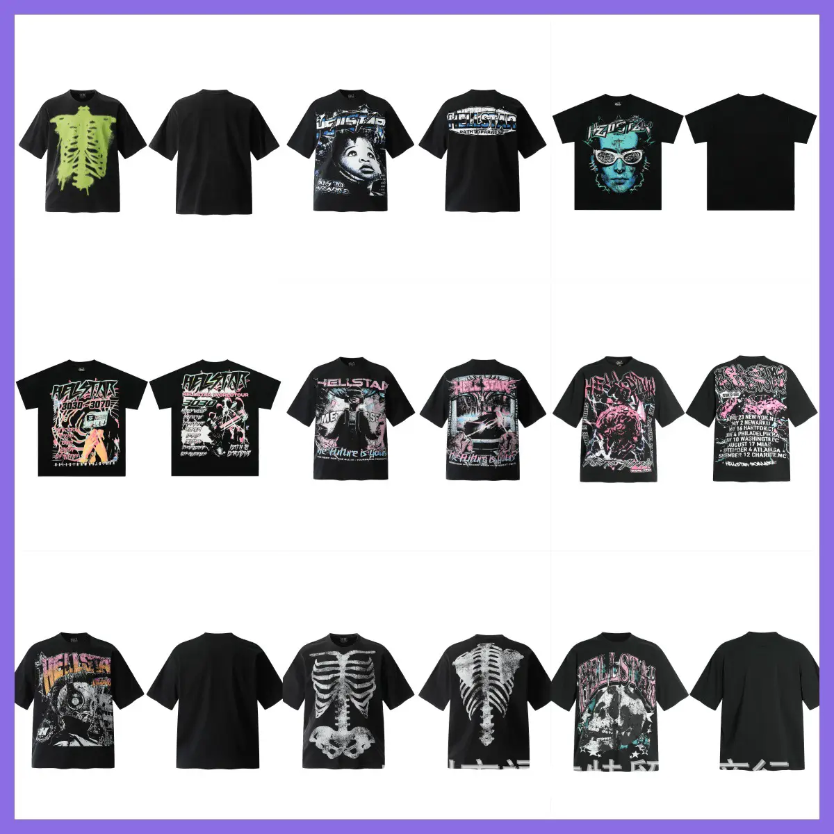 Hell Hell Star American Trendy Brand Printed Skeleton Short-Sleeved High Street Trendy T-Shirt Loose Trendy Brand Printed Men's Summer