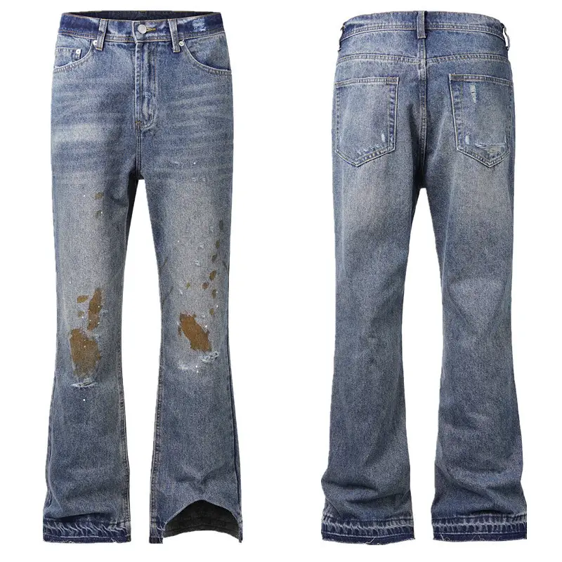 Jeans Collection European and American High Street American Fashion Men's and Women's Multi-Pocket Cargo Pants Straight Casual Loose Ripped Pants