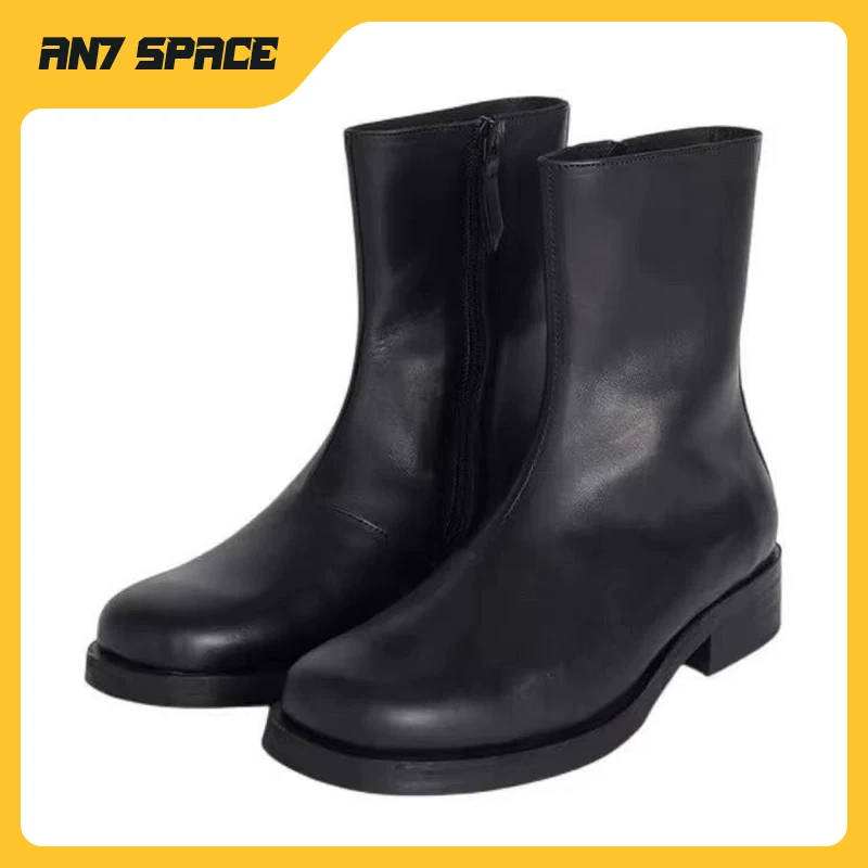 Our Legacy Black Martin Boots, Genuine Leather Midsole Chelsea Boots, Minimalist High End Short Boots, Unisex