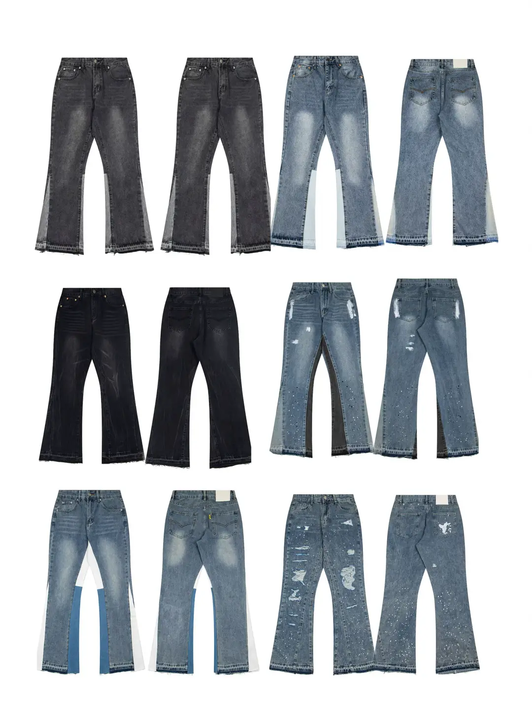 American High Street Style Gallery Dept. 25Ss Washed Distressed Patchwork Jeans Bootcut Pants Long Pants