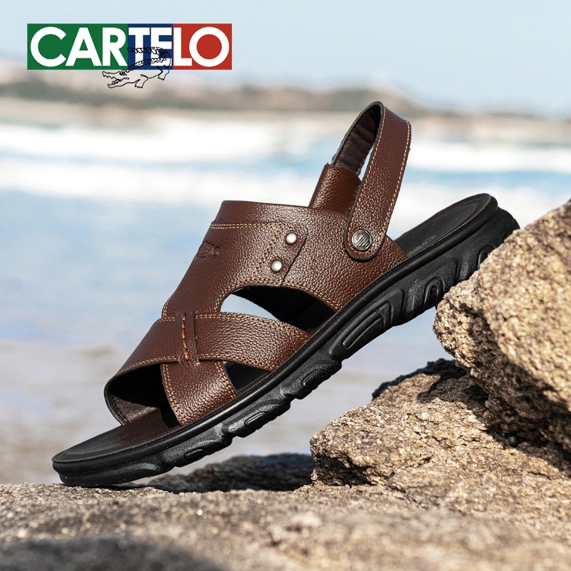 Cardile Crocodile Open-Toe Sandals, Summer Dual-Use Slippers for Men, Genuine Leather Soft-Soled Casual Driving Beach Shoes