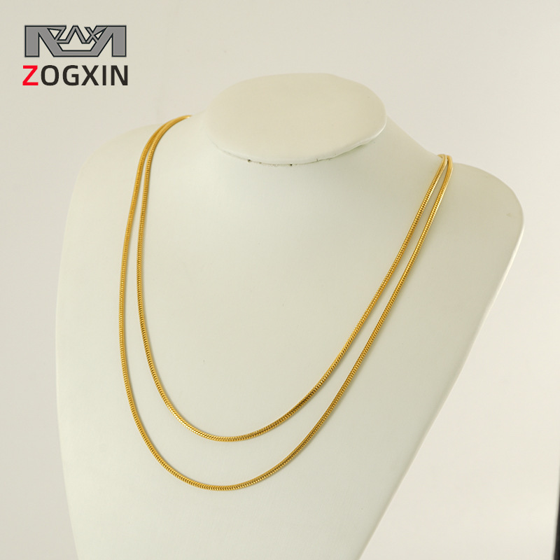 European and American INS retro style 18K gold-plated paper clip box chain stainless steel chain titanium steel necklace three-layer stacked necklace for women