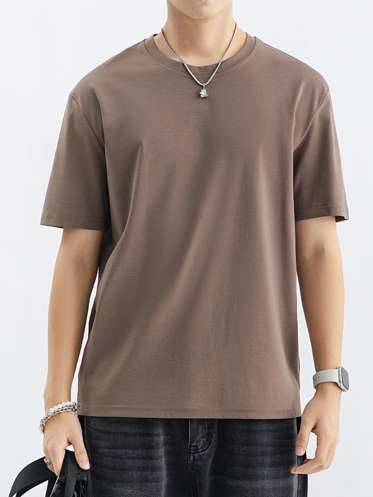 Aimeng Men's Summer Thin Ice Silk Men's Short-sleeved T-shirt Round Neck Casual Breathable T-shirt Autumn Base Shirt Men's T