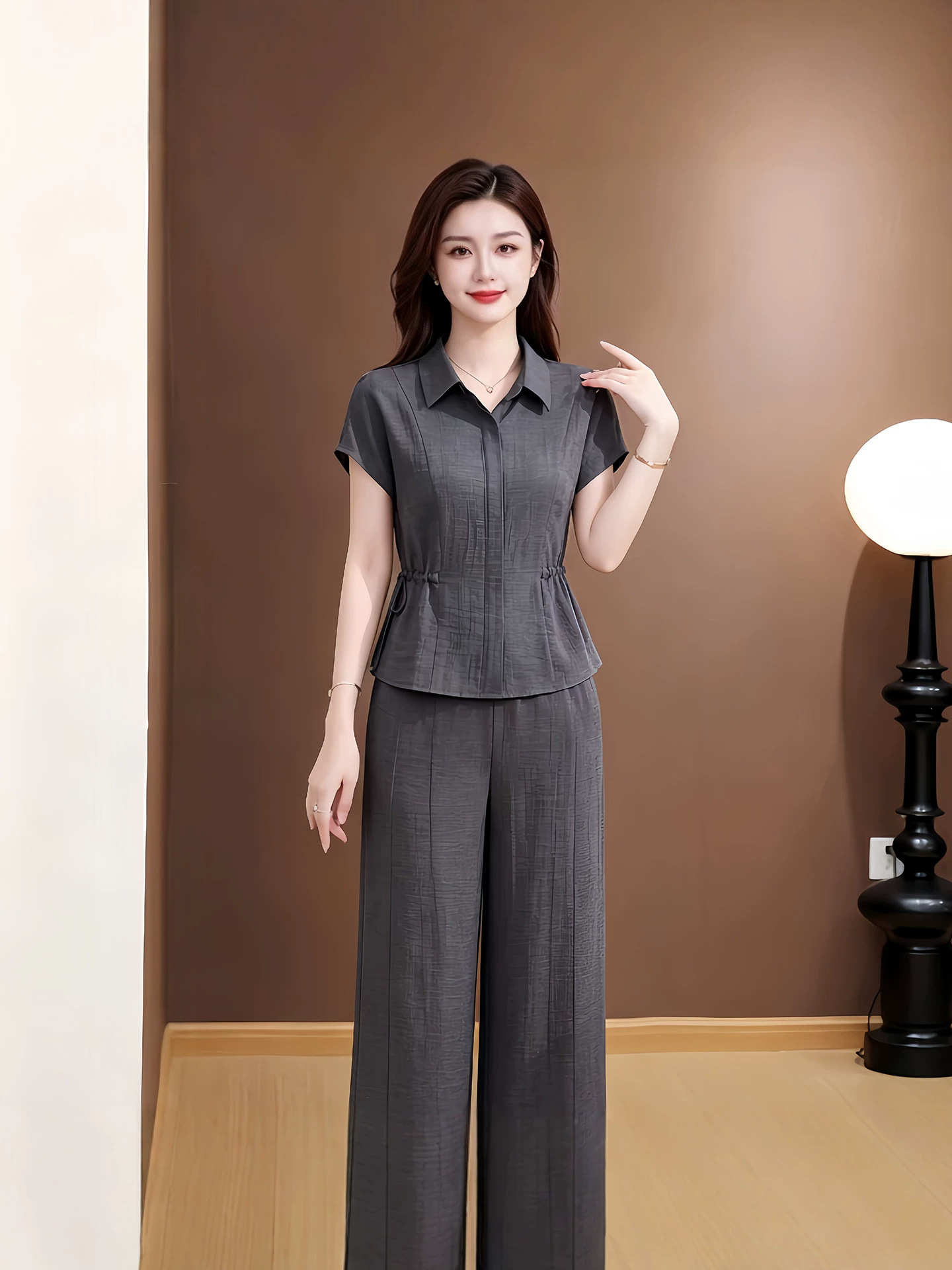 Elegant and Fashionable Casual Suit for Women 2026 Summer New Korean Style Slim-Fit Shirt and Pants Real Shot Women's Two-Piece Set