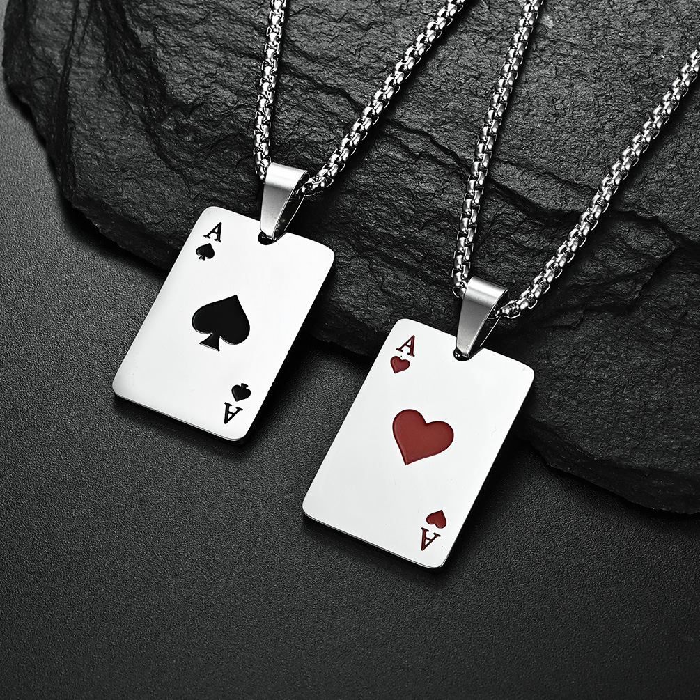 Cross-border Amazon poke a red peach a titanium steel pendant poker personality lucky necklace trendy pendant