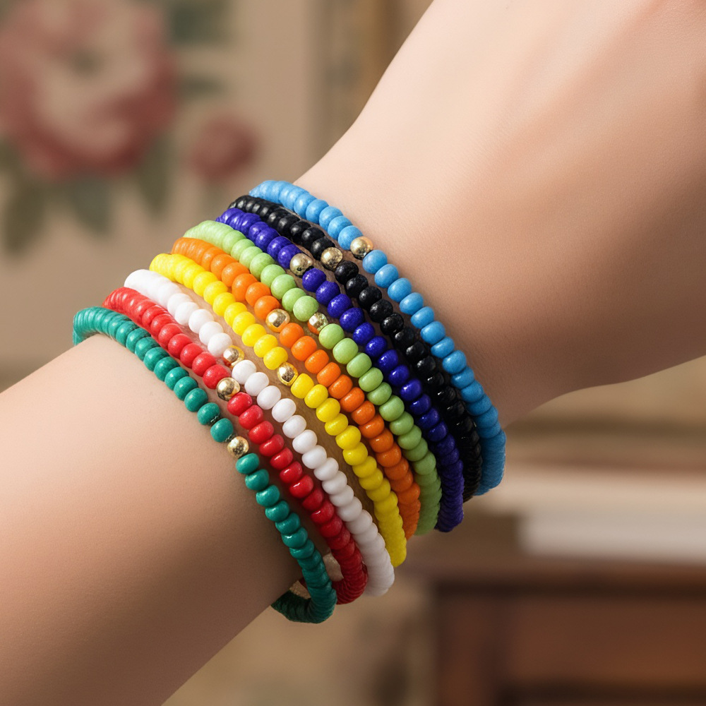 2026 Colorful Preciosa Czech Imported Glass Bead Bracelet, Fresh and Simple Handmade Elastic Bracelet, European and American Style