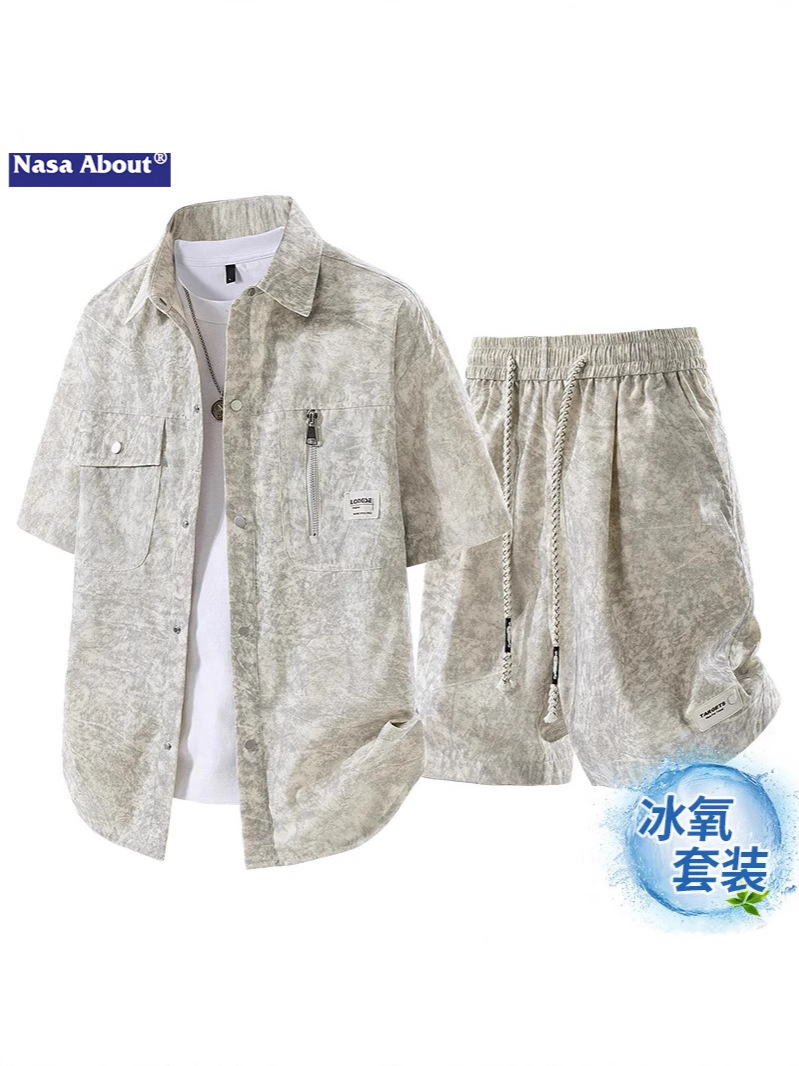 Nasa Lapel Short-Sleeved Shirt Casual Suit Men's Summer 2026 New Thin American Fashion Brand Shorts Two-Piece Set