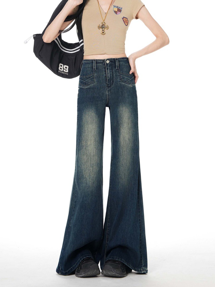 American Retro High-Waisted Flared Jeans for Women 2026 New Style, Suitable for Pear-Shaped Body, Non-Tight Fit, Drapey Wide-Leg Micro-Flare Pants