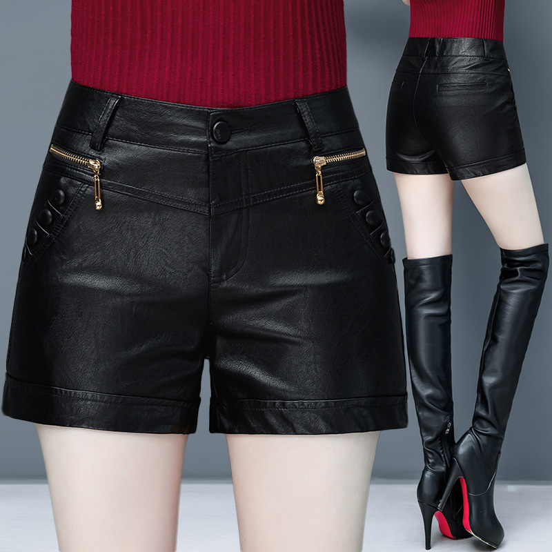 Leather Shorts Women's Autumn and Winter Outwear Fashion Korean Style Wide Leg Pants Women's Casual PU Leather Pants A- line Women's Bottoming Boots Pants