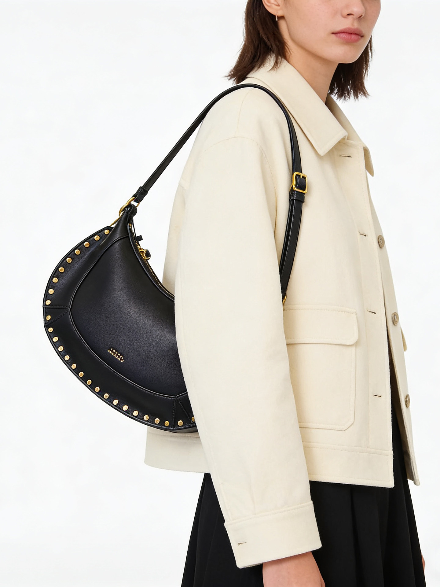 Is French Design Genuine Leather Crescent Bag for Women, Studded Underarm Bag, Single Shoulder Crossbody Bag, Stylish and Versatile Handbag Fotografie QC de pe TAOBAO pe Qualit.ly