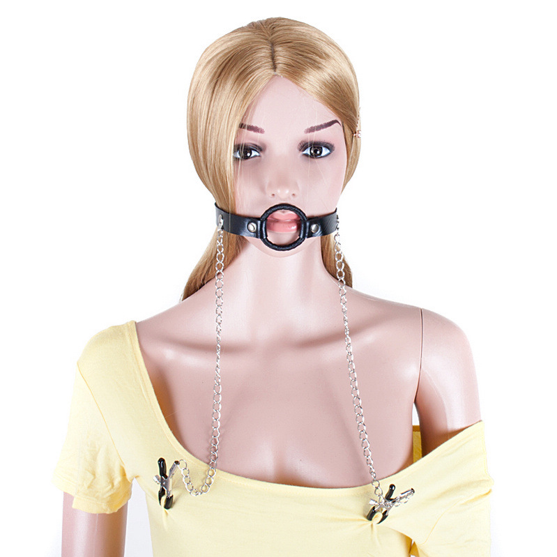 Esle adult fun black flail milk clip milk chain clip mouth plug flail training mouth plug supplies manufacturers wholesale