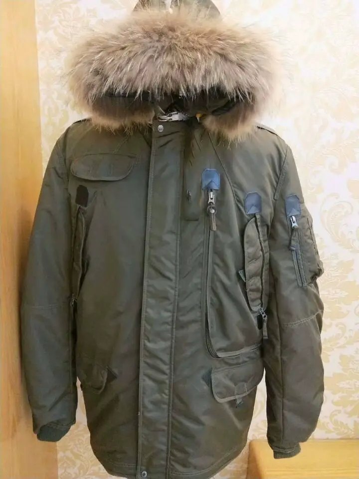 Heattech 1403 Large Fur Collar Men's Right Hand Jacket Fashion Down jacket More Flap Pocket pants jacket