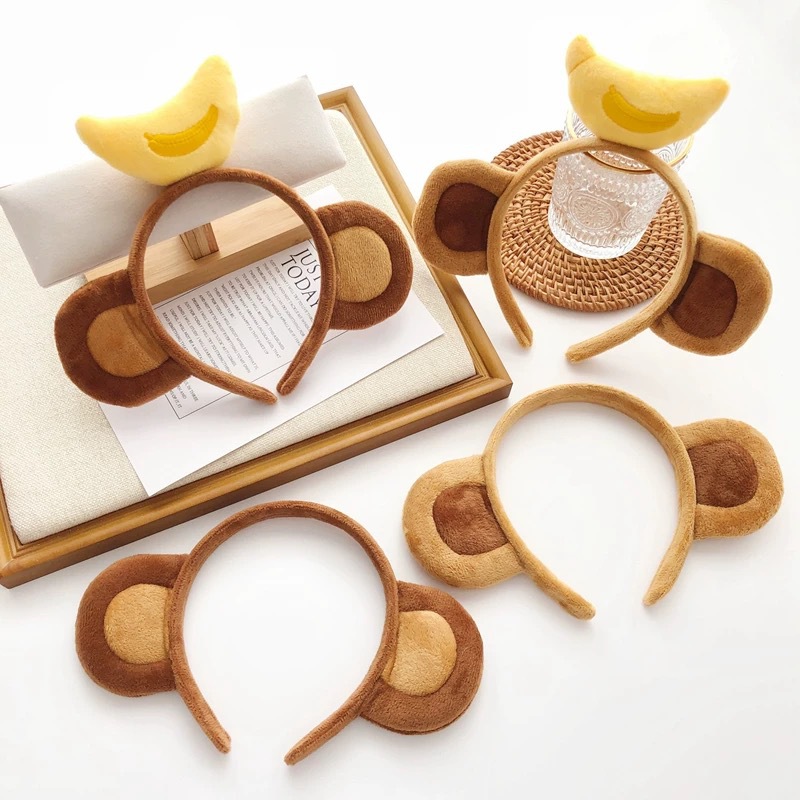 Cute Banana Monkey Ear Headband Cartoon Monkey Hairpin Face Wash Super Cute Funny Headband Performance Headwear Hair Accessories