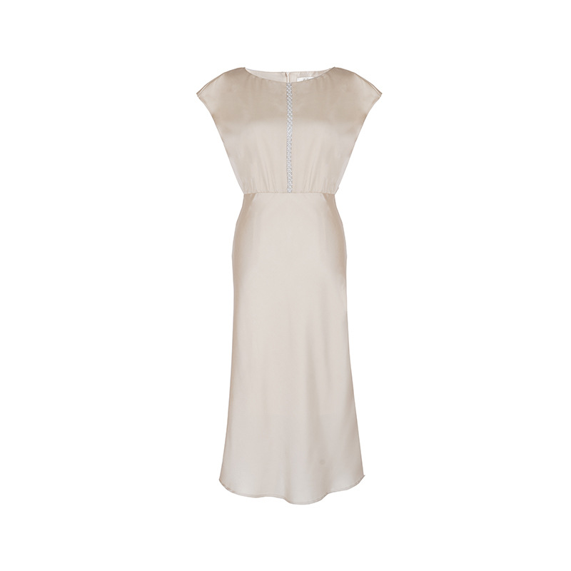 DZ24-121/Summer 2024 New High-grade Satin Elegant Crewneck Dagging Banquet Dress Midi Dress