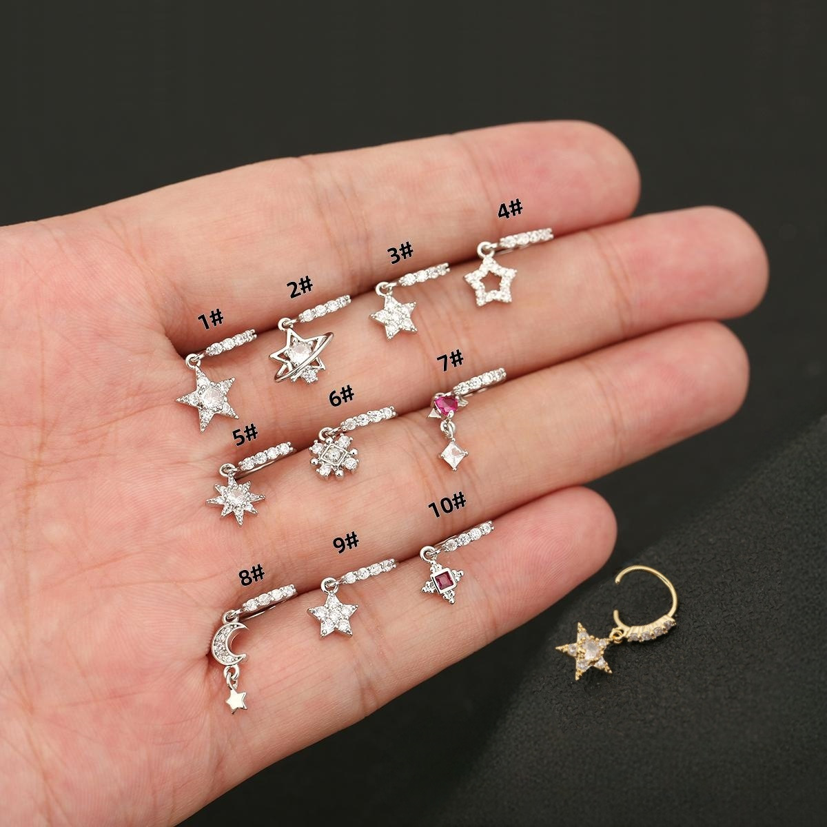 Cross-border Hot Hip Hop Trendy European and American Nose Ornaments Stars and Moon Love Flowers Zircon Pendant Nose Ring Ear Bone Nail