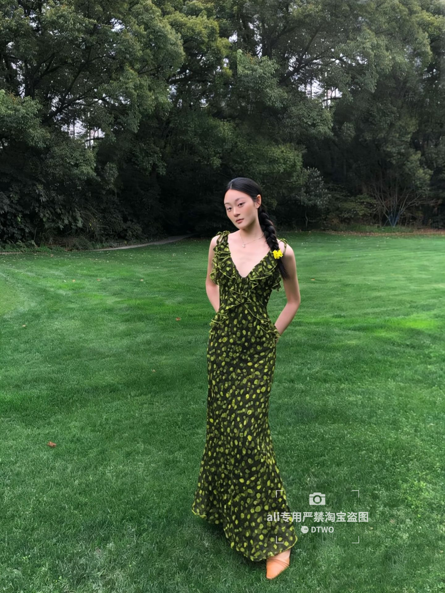 Dtwo Spring and Summer New Original Design Women's Clothing Wholesale Retro Green Polka Dot Suspender Dress 620329