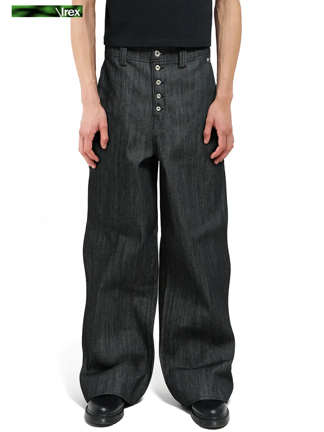 Kanglong Flat Replacement Version Five Buckle Original Cow Denim Black Curved Knife Pants with Loose Straight Leg Jeans 14oz