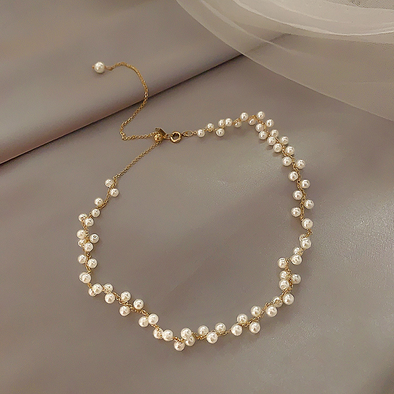South Korea short popular pearl chain clavicle chain fashion necklace artificial crystal neck chain collar choker necklace