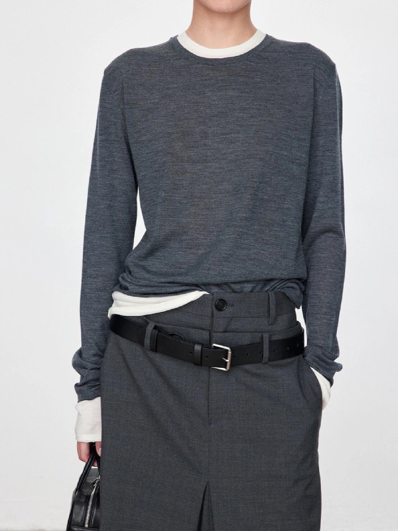 【Clearance No Returns/Exchanges】Cashmere Wool Old Money Style Popular Fake Two-Piece Color Block Short Sleeve/Long Sleeve Knitted T-Shirt for Women