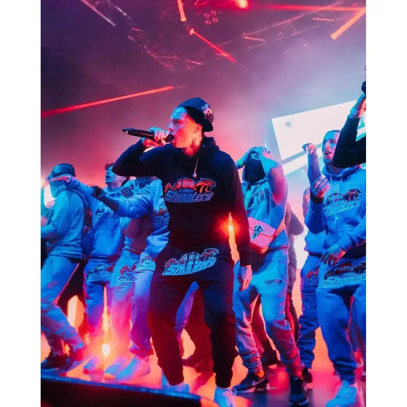 Trapstar Red Line Black Tiger Head Towel Embroidered Fleece-lined Hooded Sweatshirt with Zipper pants Casual Suit Men