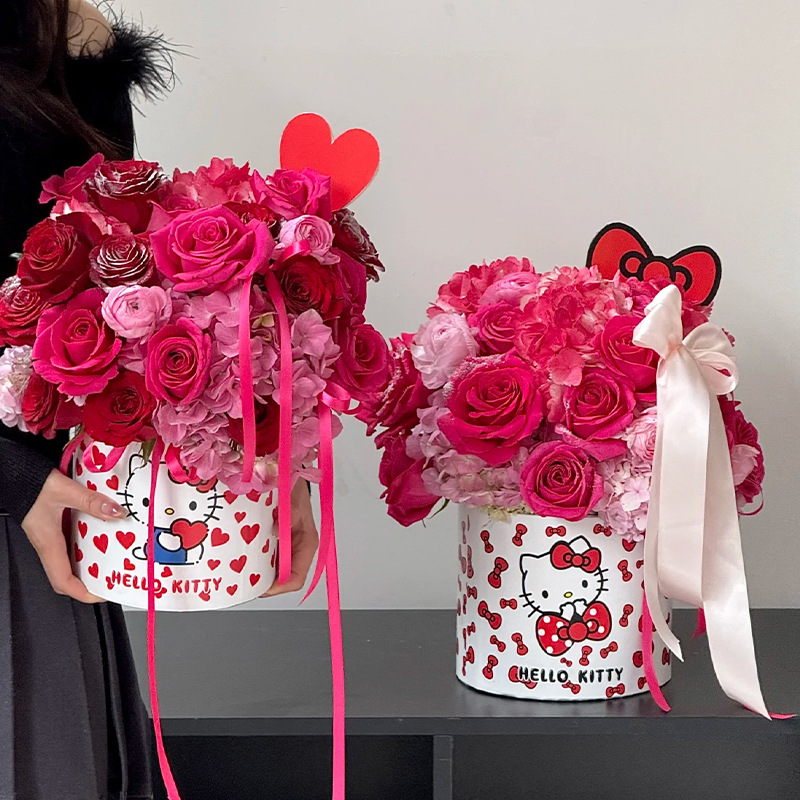 Children's Day Bouquet Holding Bucket Bowknot Kitten Flower Box Bouquet Birthday Gift for Girlfriend