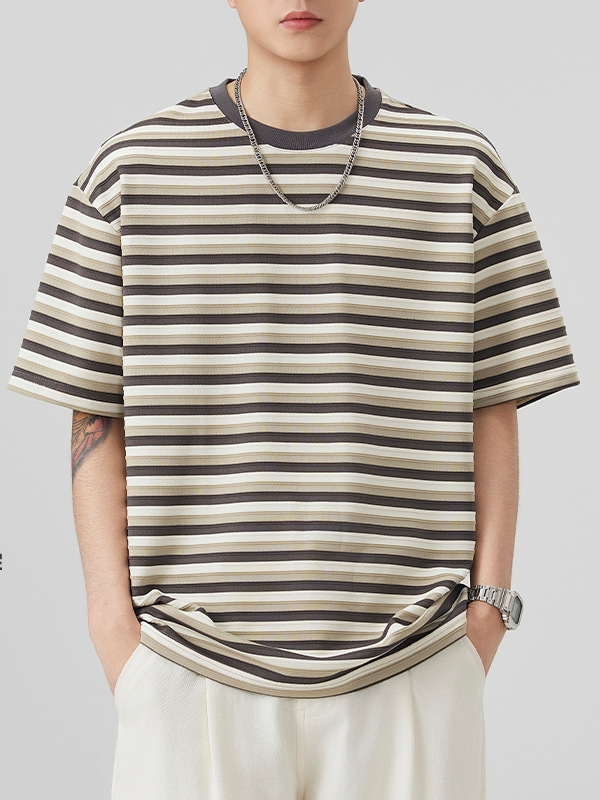 2026 New Summer Ice Silk Thin Striped Short-Sleeve T-Shirt for Men, Trendy Quick-Dry Non-Iron Half-Sleeve Men's Top