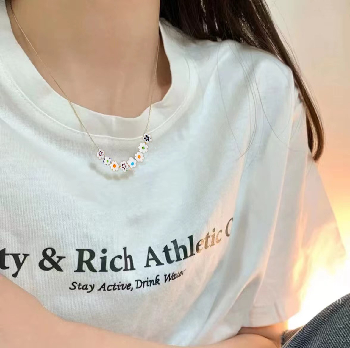 2025 New Colorful Flower Beaded Necklace Women's Sweet Summer Fashion Easiest for Match Niche Design Clavicle Chain