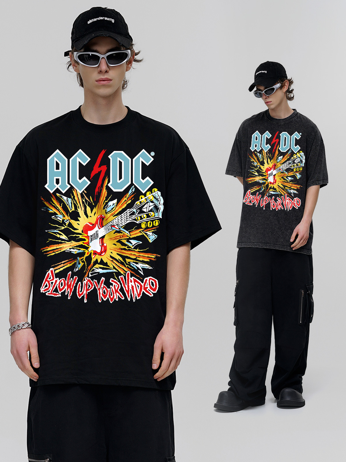 ACDC American Street Rock Metal Band vintage Short-sleeved T-shirt Heavy High Street Round Neck Small Neck Trendy
