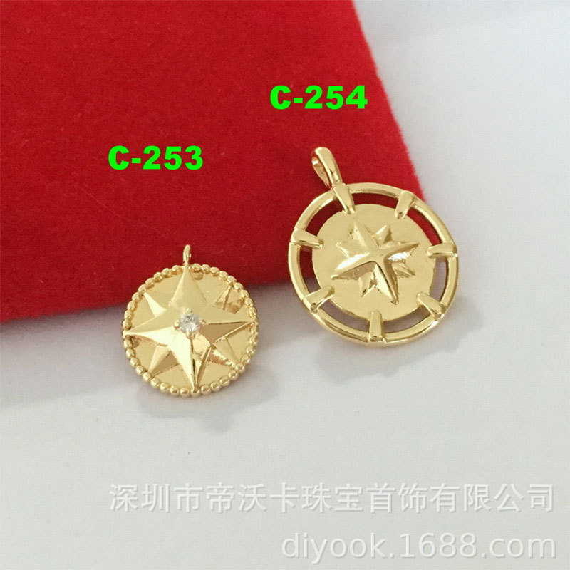 Copper Plated 14K Real Gold Round Retro Eight Mans Star Compass Lucky Star Gold Coin Pendant Gold Plated Pendant Tail Pendant