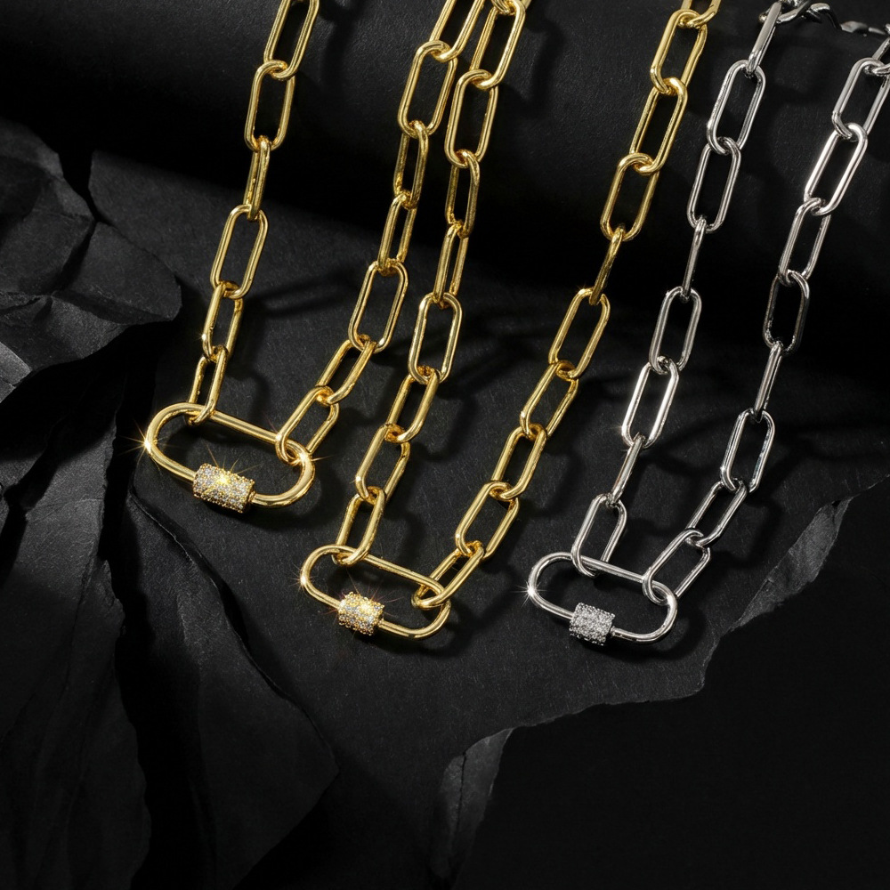 Bone-like hip-hop locomotive-like fashion trendy back-shaped chain zircon mountaineering buckle clasp chain ruffian handsome sweet cool necklace