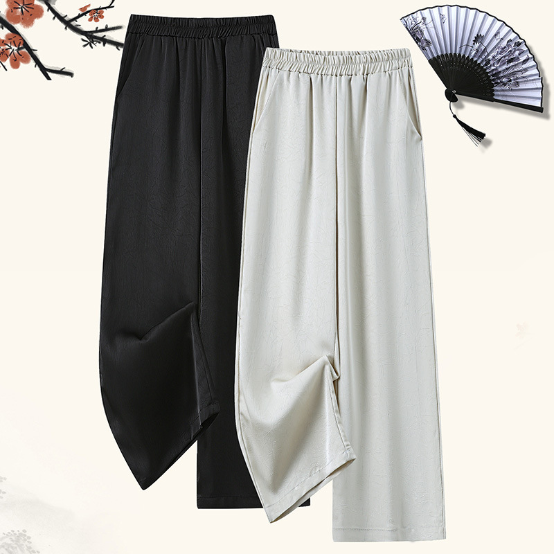 Wholesale High-End Silk Satin Drapey Straight-Leg Pants for Women, Summer Versatile Mom Pants, Cool Wide-Leg Pants for Women